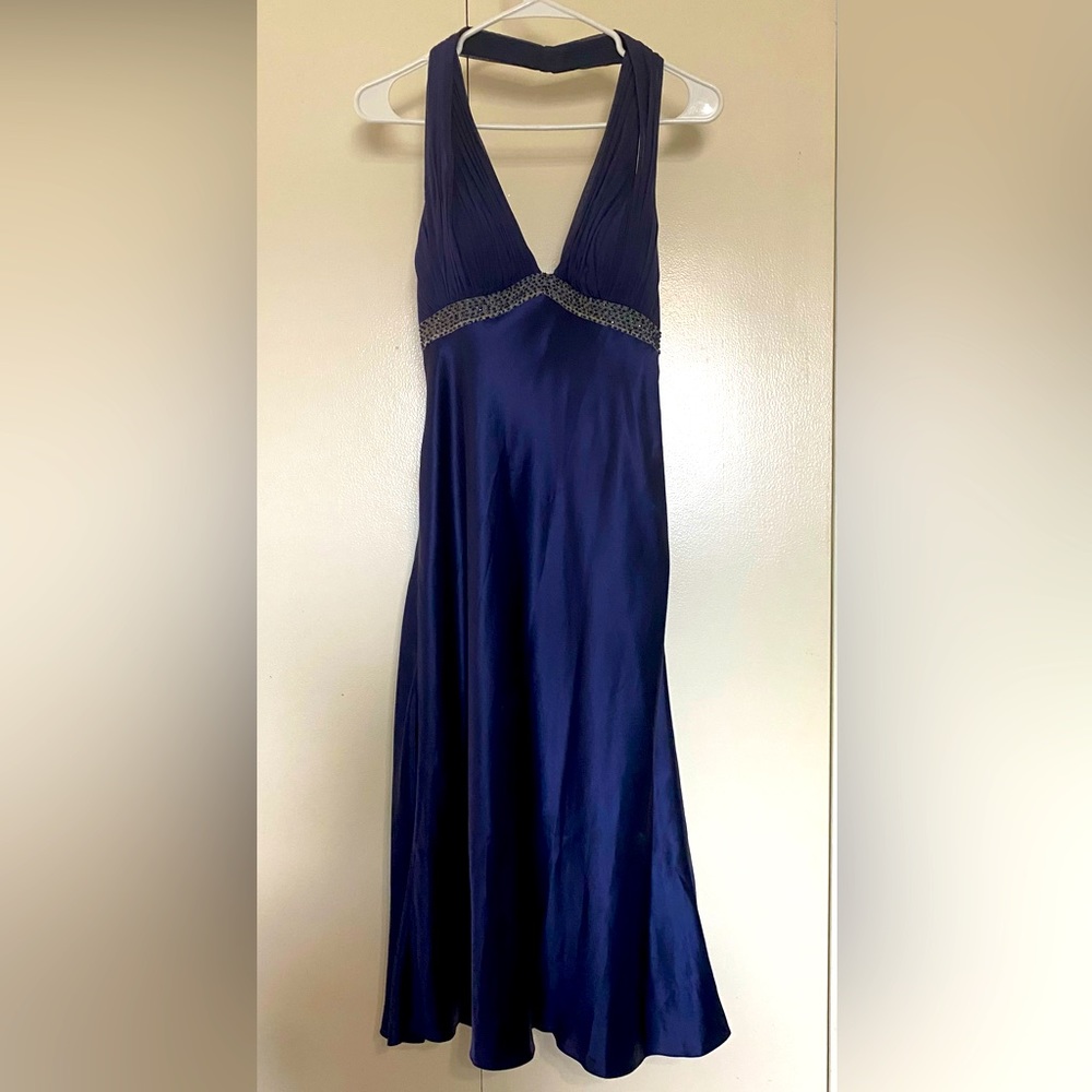 Blue Satin Cocktail Dress- Adrianna Papell